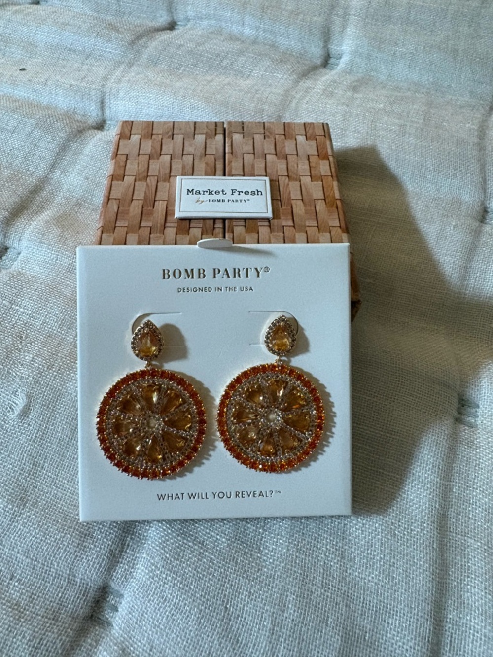 Bomb Party Orange Crystal Drop Earrings - She’s got Zest for Sparkle